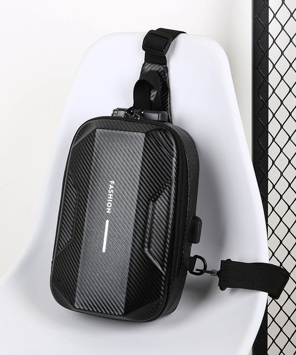 JVCV® Waterproof Slim Crossbody Sling Bag with Carbon Fiber Texture – Unisex Chest Backpack & Shoulder Bag for Men & Women | Anti-Theft Hard Shell Travel Handbag