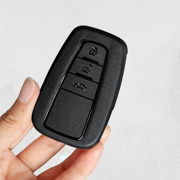 JVCV® Soft TPU Key Cover with Premium Metal Keychain – Matte Black Pattern – Compatible with Toyota Camry Smart Key