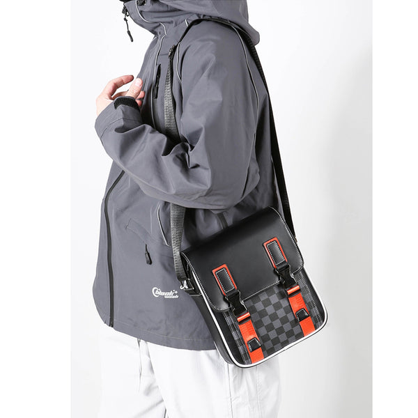 JVCV® Men’s Premium Messenger Bag – Stylish PU Leather Crossbody Shoulder Bag with Adjustable Strap & Unique Checkered Design – Perfect for Work & Travel