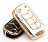 JVCV® Gold Border TPU Car Key Cover – Compatible with Mahindra XUV700, 3XO, Thar, Scorpio, Scorpio N & More – 3 Button Flip Key
