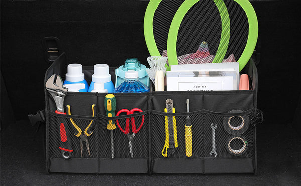 JVCV® XL Car Trunk Boot Organizer Collapsible Multi-Compartment Car Storage Waterproof 600D Oxford Polyester Reinforced Handles suitable for any Car Suv Sedan Minivan Anti Slip Bottom