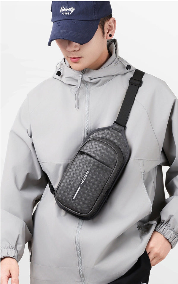 JVCV® Men's Woven-Texture Sling Bag - Lightweight Crossbody Shoulder Chest Bag with Adjustable Strap - Perfect for Travel, Gym & Daily Commute