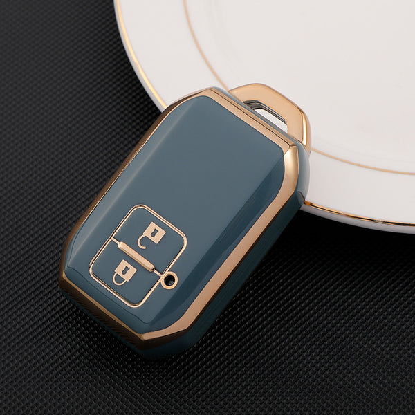 JVCV® Gold Border TPU Key Cover – Compatible with Suzuki Jimny, Fronx, Grand Vitara, Baleno, XL6, Swift, Ertiga, Dzire & Toyota Rumion, Urban Cruiser, Glanza, Hyryder – 2 Button Smart Key