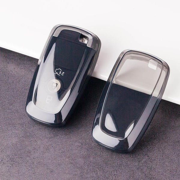JVCV® Soft TPU Transparent Cover with keychain – Compatible with Ford Keys (Transparent Black)