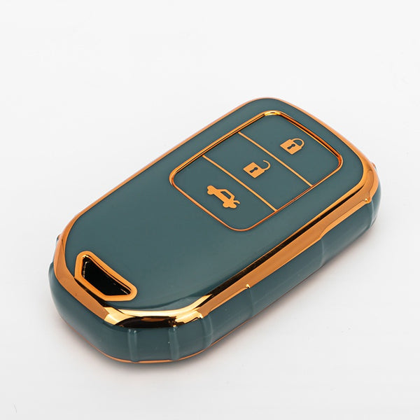 JVCV® Gold Border TPU Key Cover – Compatible with Honda City, Elevate, Civic, Jazz, Amaze, CR-V, WR-V & BR-V – 3 Button Push Button Start Smart Key