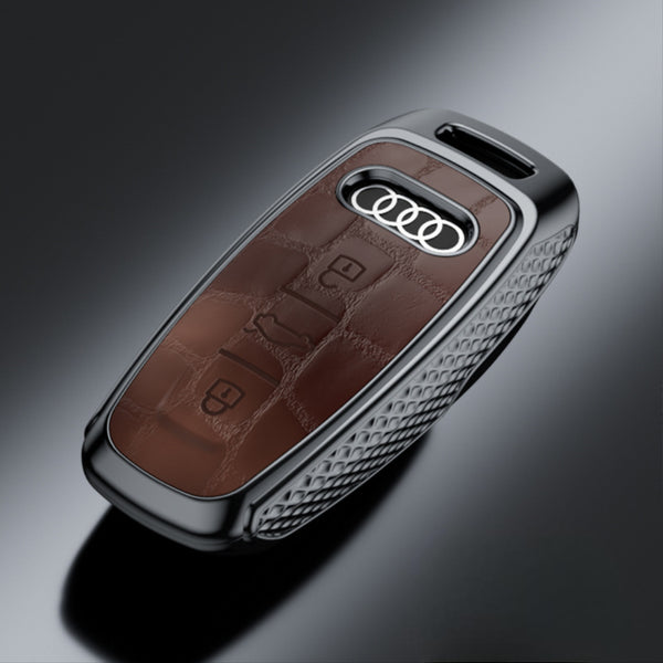 JVCV® Lightweight ABS Key Cover Compatible with Audi A6 A7 A8 E-Tron Q8 SQ8 A3 Q7 S3 S6 SQ7 RS6 S7 RS7 Smart Key – Stylish Crocodile Pattern Car Key Case with Keychain Ring