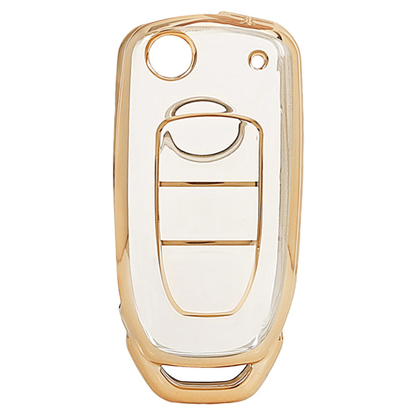 JVCV® Soft TPU Transparent Cover Compatible with Tata Tiago Tigor Punch Nexon Zest Bolt Safari Storme Flip Key (Transparent Gold)