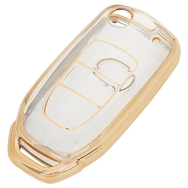 JVCV® Soft TPU Transparent Cover Compatible with Tata Tiago Tigor Punch Nexon Zest Bolt Safari Storme Flip Key (Transparent Gold)