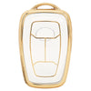 JVCV® Soft TPU Transparent Cover Compatible with TATA NEXON, Harrier, Tiago EV, ALTROZ, TIGOR BS6, Safari 2021 Safari Gold, Punch 4 Button Smart Key (Transparent Gold)