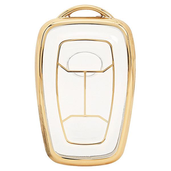 JVCV® Soft TPU Transparent Cover Compatible with TATA NEXON, Harrier, Tiago EV, ALTROZ, TIGOR BS6, Safari 2021 Safari Gold, Punch 4 Button Smart Key (Transparent Gold)