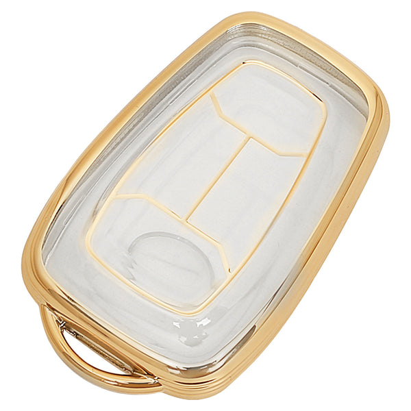 JVCV® Soft TPU Transparent Cover Compatible with TATA NEXON, Harrier, Tiago EV, ALTROZ, TIGOR BS6, Safari 2021 Safari Gold, Punch 4 Button Smart Key (Transparent Gold)