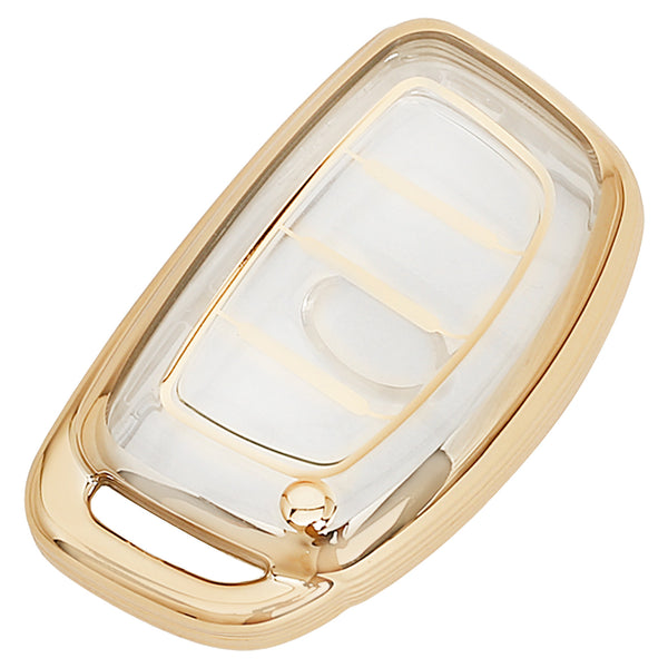 JVCV® Soft TPU Transparent Cover Compatible with Hyundai Alcazar Creta Venue i20 Tucson Elantra Car 4 Button Smart Key (Transparent Gold)