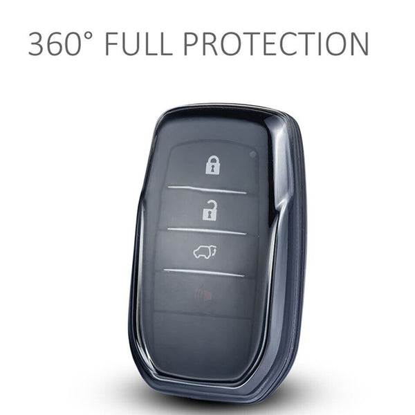JVCV® Soft TPU Transparent Cover Compatible with Toyota Fortuner, Hilux, Innova Crysta, Fortuner Legender, Innova HyCross, Land Cruiser 2B/3B Smart Key (Transparent Black)