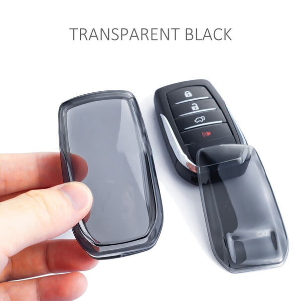 JVCV® Soft TPU Transparent Cover Compatible with Toyota Fortuner, Hilux, Innova Crysta, Fortuner Legender, Innova HyCross, Land Cruiser 2B/3B Smart Key (Transparent Black)