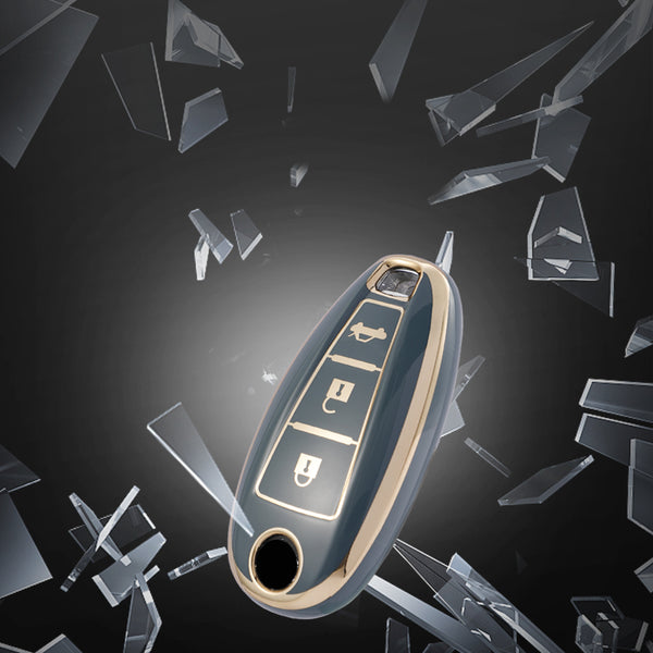 JVCV® Gold Border TPU Key Cover – Compatible with Maruti Suzuki Baleno, Ciaz, Vitara Brezza, S-Cross, Swift, Ignis & Toyota Urban Cruiser – 2 & 3 Button Smart Key