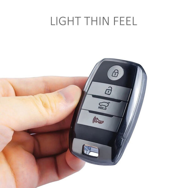 JVCV® Soft TPU Transparent Cover Compatible with Kia Seltos Sonet Carens 3 and 4 Button Smart Key (Transparent Black)