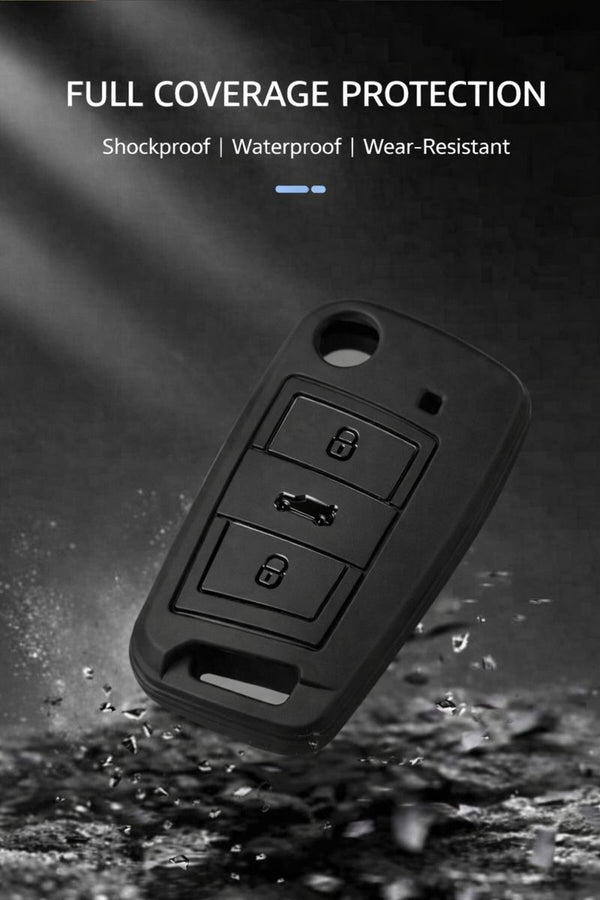 JVCV® Soft TPU Key Cover – Matte Black Pattern – Compatible with Skoda Kushaq, Taigun, Tiguan, Virtus, Octavia, Kodiaq & Superb – Folding Key