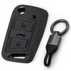 JVCV® Soft TPU Key Cover with Premium Metal Keychain – Matte Black Pattern – Compatible with Skoda Kushaq, Taigun, Tiguan, Virtus, Octavia, Kodiaq & Superb – Folding Key