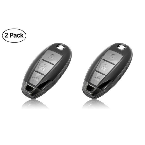 JVCV® 2 Pack Soft TPU Transparent Cover Compatible with Maruti Suzuki 2 and 3 Button Baleno Ciaz Vitara Brezza S Cross Swift Ignis and Toyota Urban Cruiser Smart Key (Transparent Black)