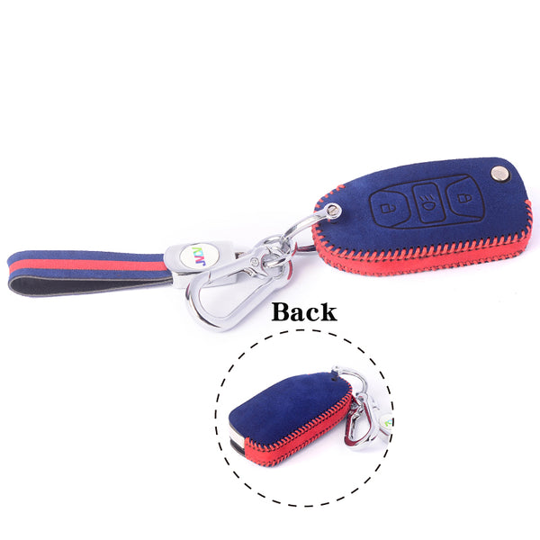 JVCV® Suede Leather Key Cover for Tata Flip Keys – Compatible with Curvv, Tiago, Tigor, Punch, Nexon, Hexa, Safari & More