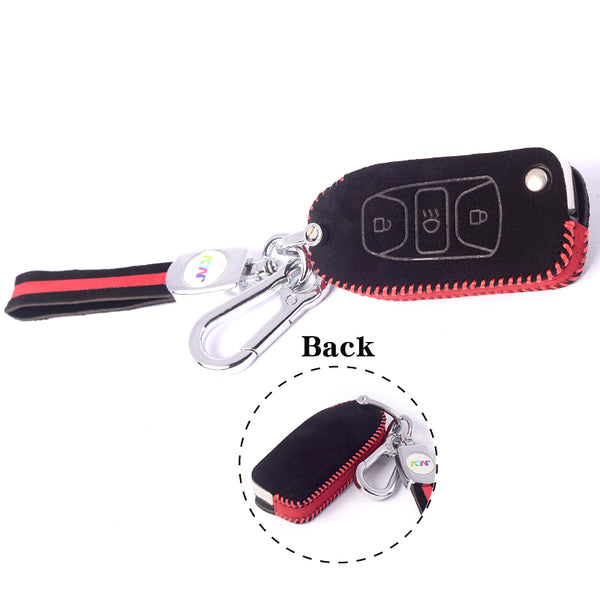 JVCV® Suede Leather Key Cover for Tata Flip Keys – Compatible with Curvv, Tiago, Tigor, Punch, Nexon, Hexa, Safari & More