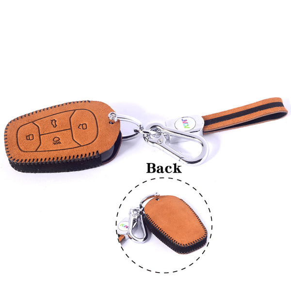 JVCV® Suede Leather Key Cover Compatible with Tata Nexon, Harrier, Tiago EV, Altroz, Tigor, Safari, Nexon EV, Punch, Punch EV 4 Button Smart Key