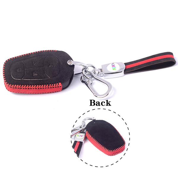 JVCV® Suede Leather Key Cover Compatible with Tata Nexon, Harrier, Tiago EV, Altroz, Tigor, Safari, Nexon EV, Punch, Punch EV 4 Button Smart Key