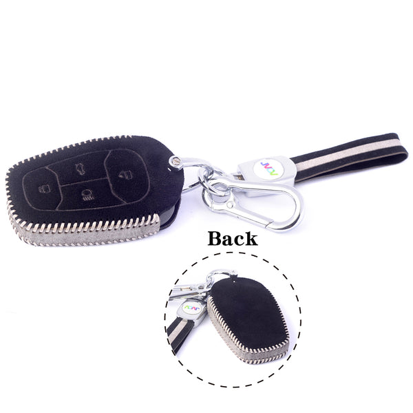 JVCV® Suede Leather Key Cover Compatible with Tata Nexon, Harrier, Tiago EV, Altroz, Tigor, Safari, Nexon EV, Punch, Punch EV 4 Button Smart Key