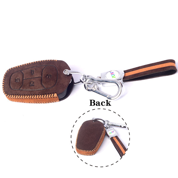 JVCV® Suede Leather Key Cover Compatible with Tata Nexon, Harrier, Tiago EV, Altroz, Tigor, Safari, Nexon EV, Punch, Punch EV 4 Button Smart Key