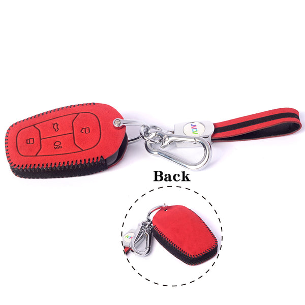 JVCV® Suede Leather Key Cover Compatible with Tata Nexon, Harrier, Tiago EV, Altroz, Tigor, Safari, Nexon EV, Punch, Punch EV 4 Button Smart Key