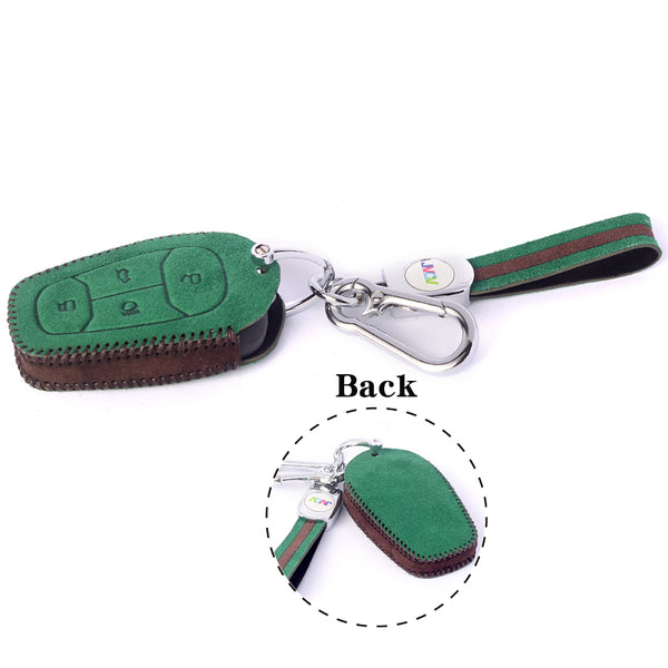 JVCV® Suede Leather Key Cover Compatible with Tata Nexon, Harrier, Tiago EV, Altroz, Tigor, Safari, Nexon EV, Punch, Punch EV 4 Button Smart Key