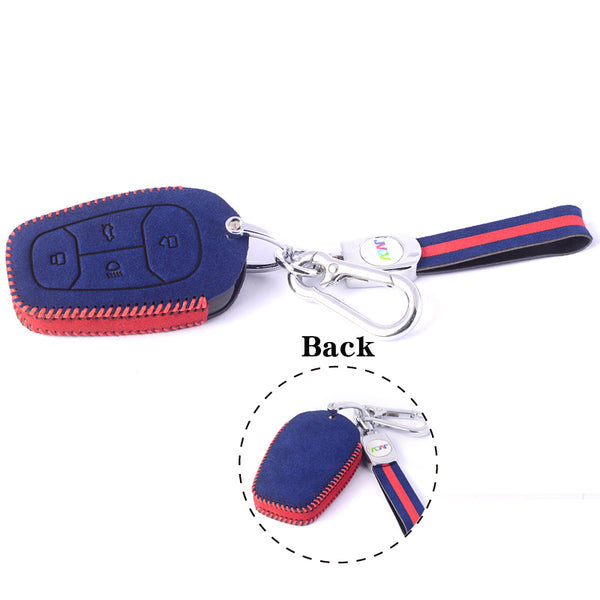 JVCV® Suede Leather Key Cover Compatible with Tata Nexon, Harrier, Tiago EV, Altroz, Tigor, Safari, Nexon EV, Punch, Punch EV 4 Button Smart Key