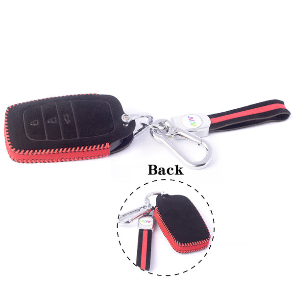 JVCV® Suede Leather Key Cover Compatible with Toyota Fortuner, Hilux, Innova Crysta, Fortuner Legender, Innova HyCross, Land Cruiser 2B/3B Smart Key