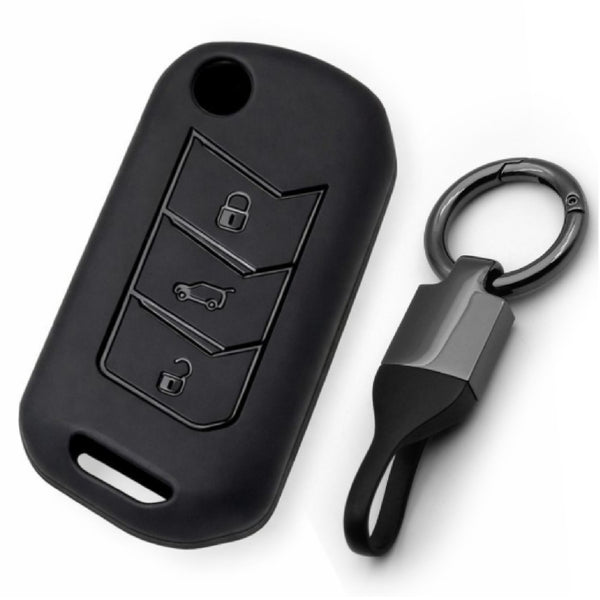 JVCV® Soft TPU Key Cover with Premium Metal Keychain – Matte Black Pattern – Compatible with Mahindra XUV700, Thar, Bolero, Scorpio, Scorpio N, XUV300, TUV300 & XUV400 EV – 3 Button Flip Key