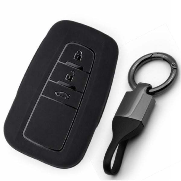 JVCV® Soft TPU Key Cover with Premium Metal Keychain – Matte Black Pattern – Compatible with Toyota Camry Smart Key