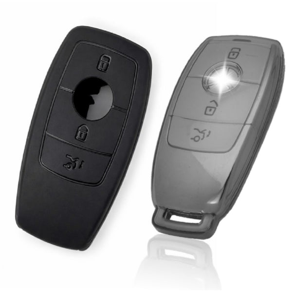 JVCV® Soft TPU Key Cover Combo (Matte Black + Transparent Black) – Compatible with Benz E Series Smart Key