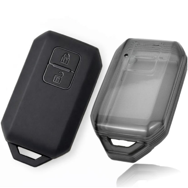 JVCV® Soft TPU Key Cover Combo (Matte Black + Transparent Black) – Compatible with Suzuki Grand Vitara, Victoris, Baleno, XL6, Swift, Ertiga, Dzire & Fronx – 2 Button Smart Key