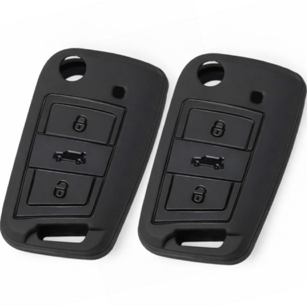 JVCV® Soft TPU Key Cover – Matte Black Pattern – Compatible with Skoda Kushaq, Taigun, Tiguan, Virtus, Octavia, Kodiaq & Superb – Folding Key