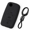 JVCV® Soft TPU Key Cover with Premium Metal Keychain – Matte Black Pattern – Compatible with Volkswagen Polo, Vento, Jetta, Ameo, Passat & Skoda Rapid, Laura, Superb, Octavia, Fabia, Yeti – Folding Key