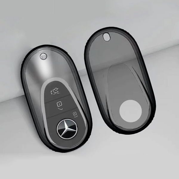JVCV® 2 Pack Soft TPU Transparent Cover Compatible with Mercedes Benz S-Class G-Class E-Class 2022 Onwards 3 Button Smart Key (Transparent Black)