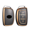 JVCV® Gold Border TPU Key Cover Compatible with Hyundai Creta, i10 Grand, i20 Elite, i20 Active, Xcent, Verna 4s, Tucson, Elantra, Grand i10 Nios 3 Button Smart Key