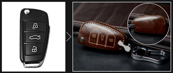 JVCV® Handmade Leather Car Key Cover – Compatible with Audi A1, A3, A6, Q2, Q3, Q7, TT, TTS, R8, S3, S6, RS3 – Folding Key