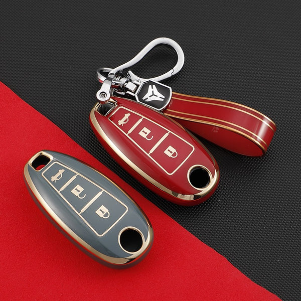 JVCV® Gold Border TPU Key Cover – Compatible with Maruti Suzuki Baleno, Ciaz, Vitara Brezza, S-Cross, Swift, Ignis & Toyota Urban Cruiser – 2 & 3 Button Smart Key