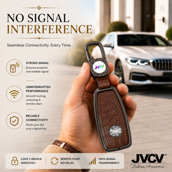 JVCV® Premium Metal & Leather Key Cover Compatible with Mercedes-Benz E-Class Smart Key | Luxury Protective Car Key Case | Scratch & Impact Protection