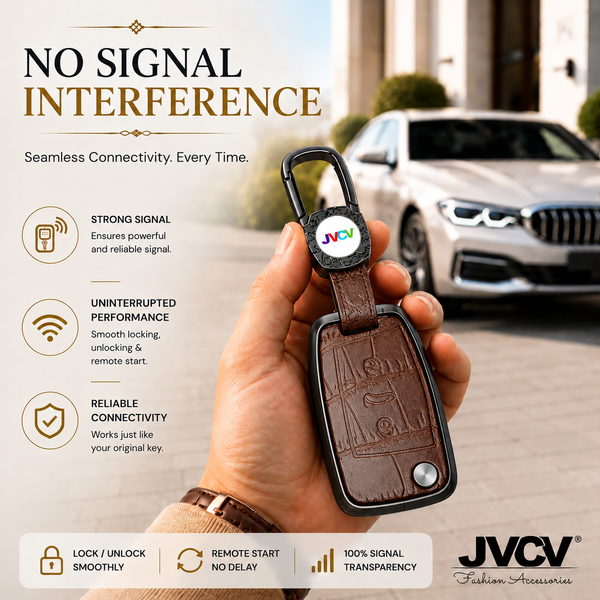JVCV® Premium Metal & Leather Key Cover – Compatible with Skoda Kushaq, Octavia, Kodiaq, Superb & Volkswagen Taigun, Tiguan, Virtus Folding Key