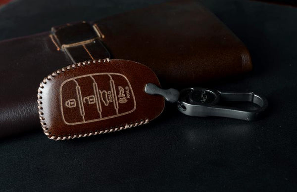 Car Styling Soft Handmade Leather Key Cover Compatible with Hyundai Alcazar Creta, i20 2021, Venue, Tucson, Elantra,i20 N Line 2021