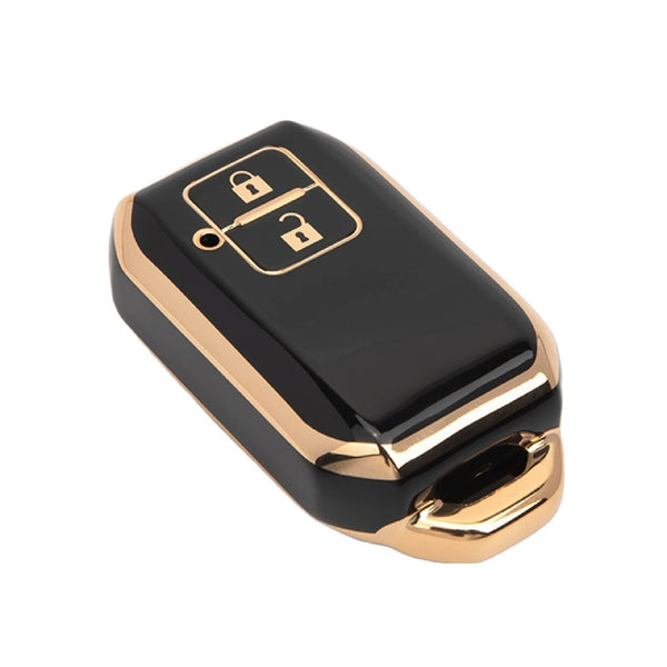 JVCV® Gold Border TPU Key Cover – Compatible with Suzuki Jimny, Fronx, Grand Vitara, Baleno, XL6, Swift, Ertiga, Dzire & Toyota Rumion, Urban Cruiser, Glanza, Hyryder – 2 Button Smart Key