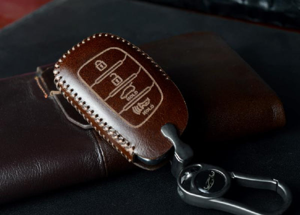 Car Styling Soft Handmade Leather Key Cover Compatible with Hyundai Alcazar Creta, i20 2021, Venue, Tucson, Elantra,i20 N Line 2021