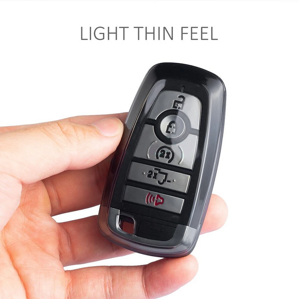 JVCV® Soft TPU Transparent Cover with keychain – Compatible with Ford Keys (Transparent Black)