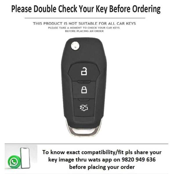 JVCV® Soft Handmade Lychee Pattern Leather Key Cover Compatible with Ford Endeavour Figo Aspire Freestyle 3 Button Folding Key